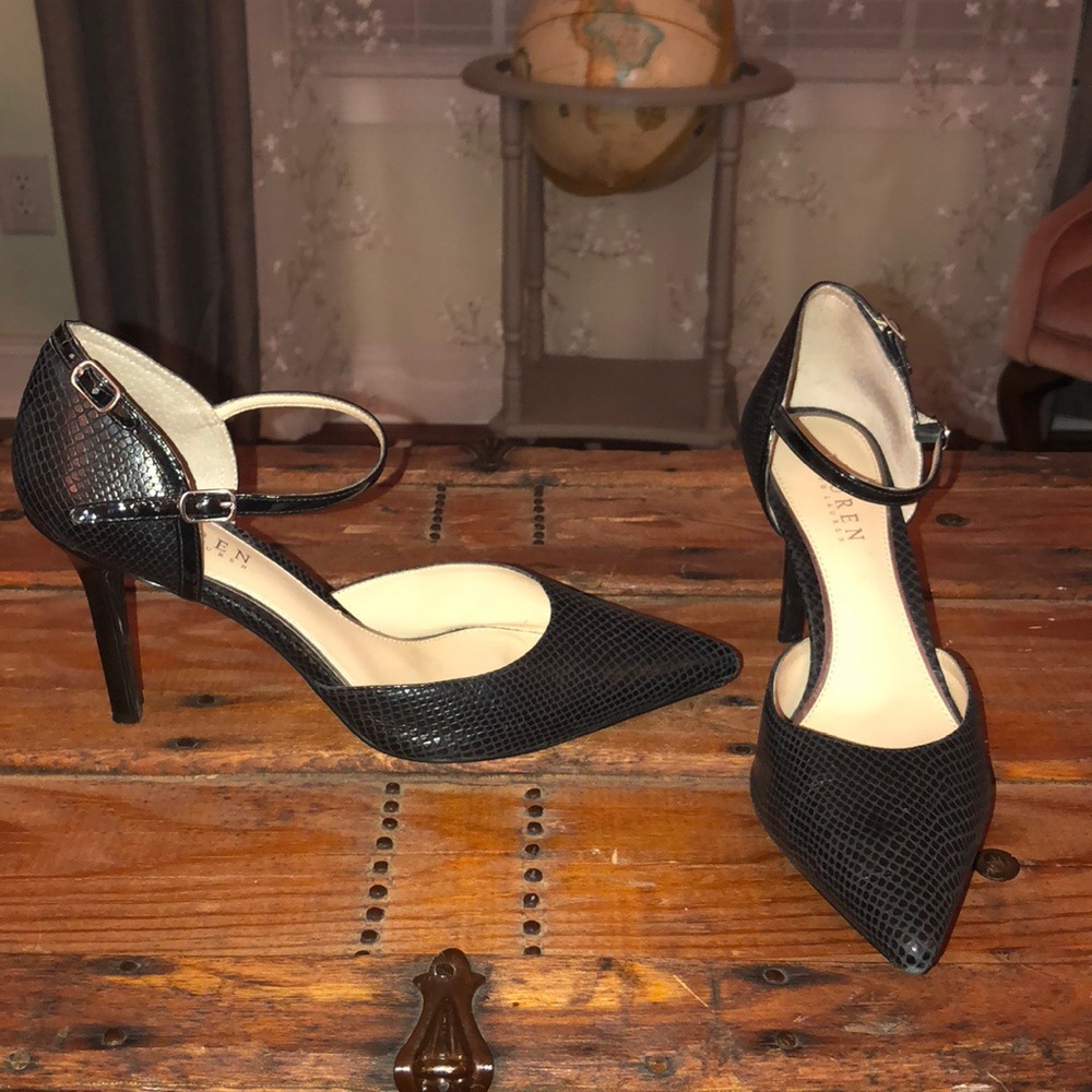 Ralph Lauren black leather snakeskin pump